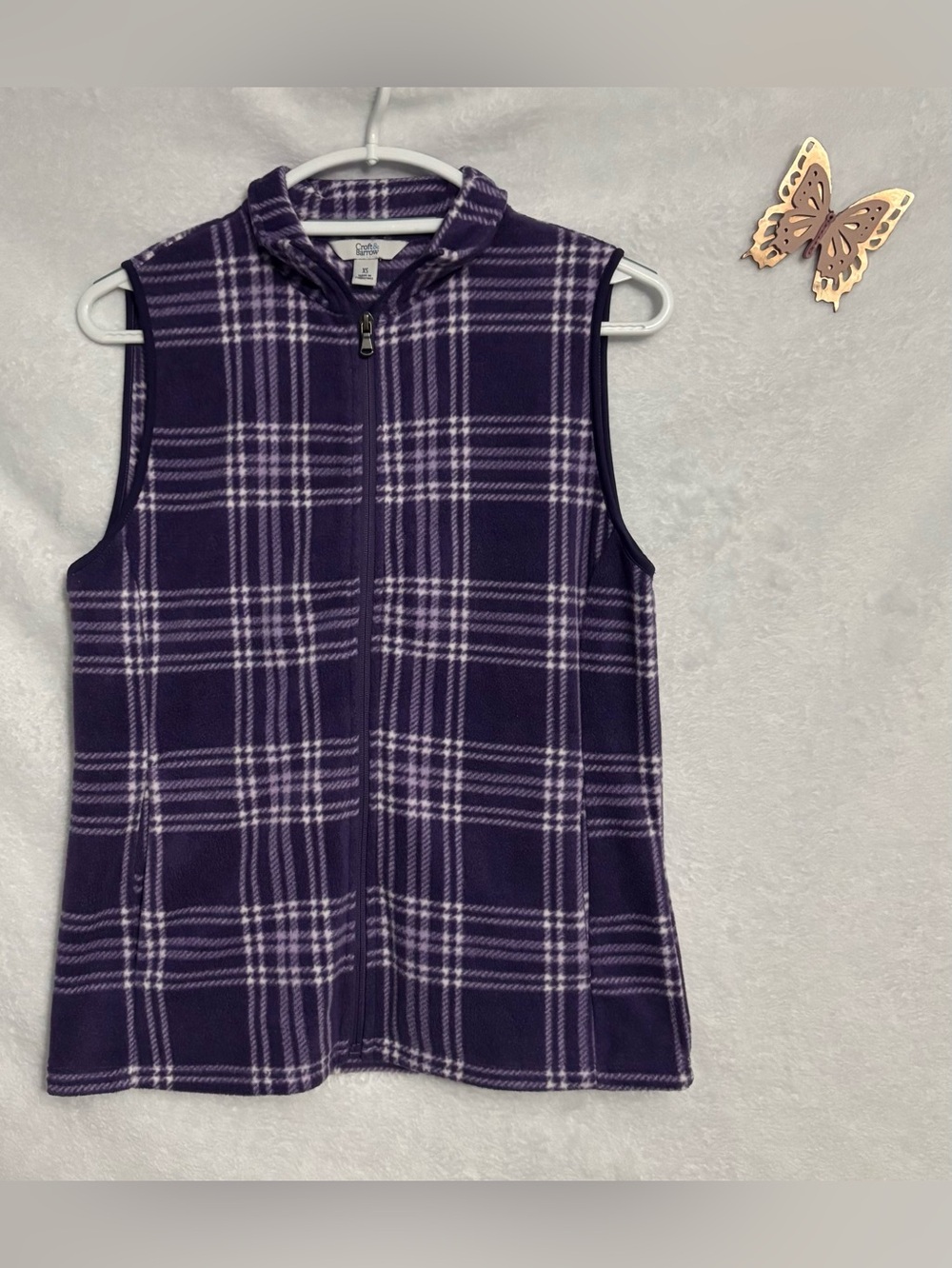 Croft & Barrow Women’s Purple Plaid Zip-Front Fleece Vest Size XS